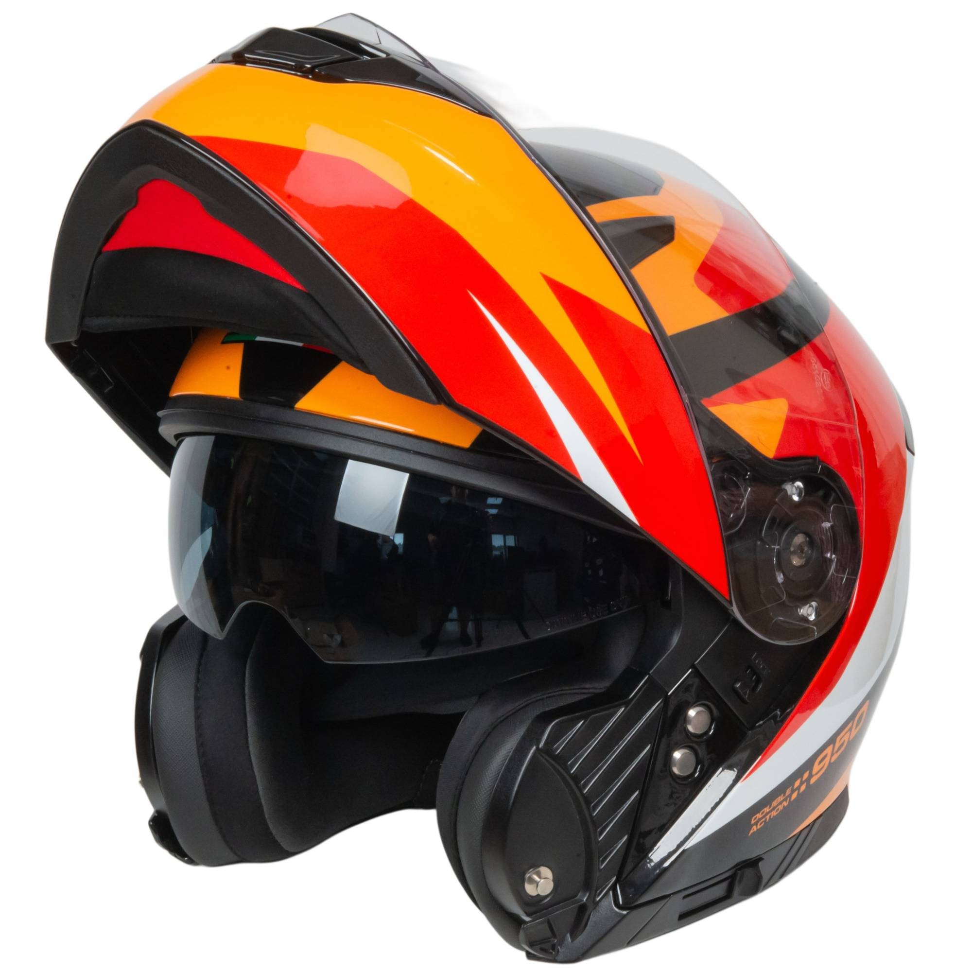 Шлем мото модуляр GTX 550 №2 (XL) BLACK/WHITE ORANGE RED (2 визора)